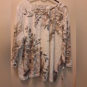 Alfred Dunner Jeweled Collar Top 2x NEW WITH TAGS